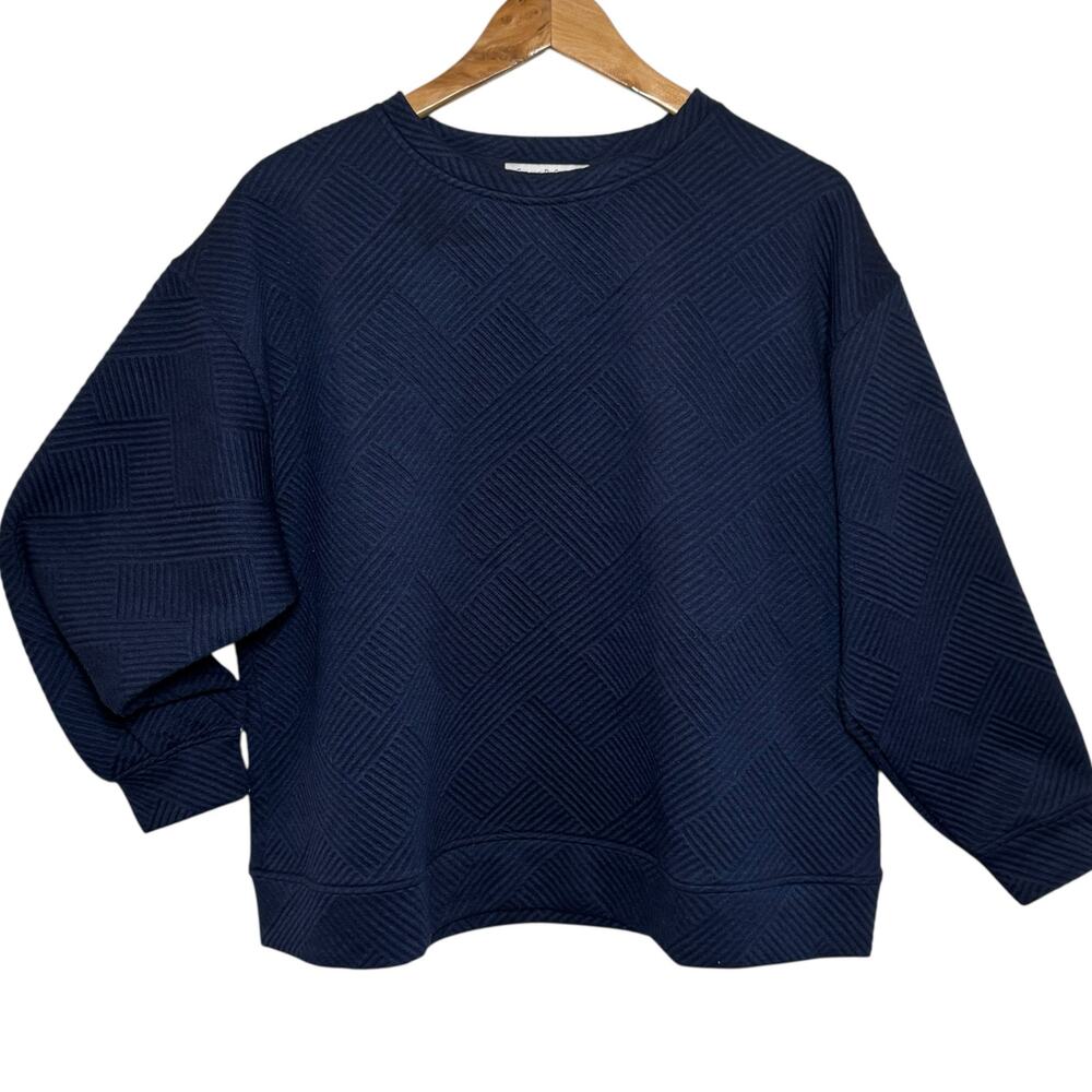 See And Be Seen Navy Blue Textured Pullover Sweatshirt Size Small